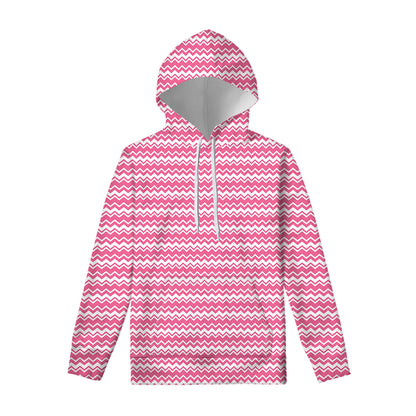 Pink And White Zigzag Pattern Print Pullover Hoodie