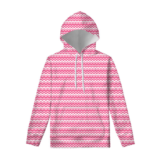 Pink And White Zigzag Pattern Print Pullover Hoodie
