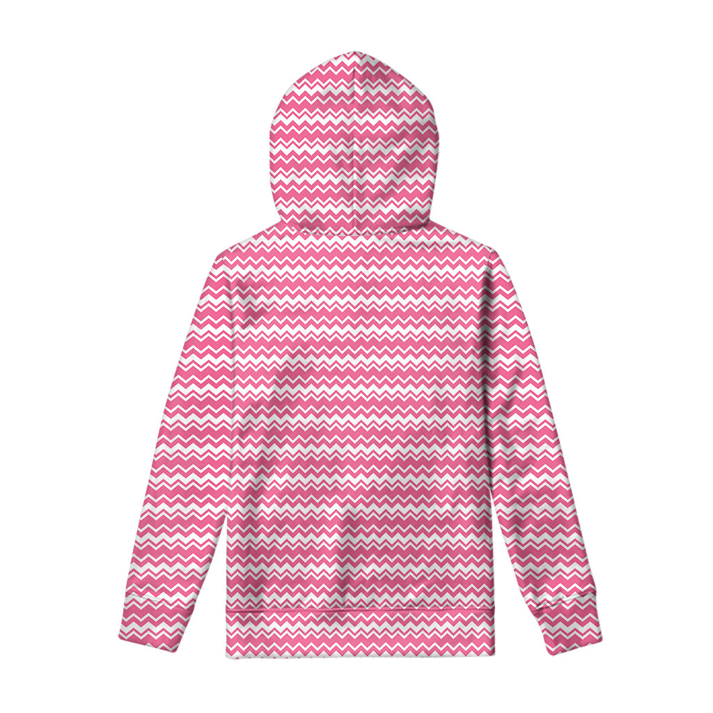 Pink And White Zigzag Pattern Print Pullover Hoodie