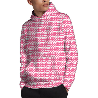Pink And White Zigzag Pattern Print Pullover Hoodie