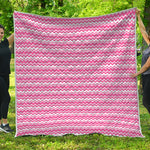 Pink And White Zigzag Pattern Print Quilt