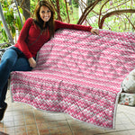 Pink And White Zigzag Pattern Print Quilt