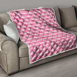 Pink And White Zigzag Pattern Print Quilt