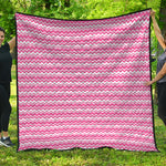 Pink And White Zigzag Pattern Print Quilt