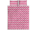 Pink And White Zigzag Pattern Print Quilt Bed Set