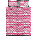 Pink And White Zigzag Pattern Print Quilt Bed Set
