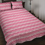 Pink And White Zigzag Pattern Print Quilt Bed Set