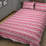 Pink And White Zigzag Pattern Print Quilt Bed Set