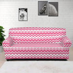 Pink And White Zigzag Pattern Print Sofa Cover
