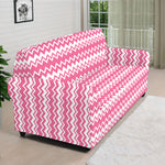 Pink And White Zigzag Pattern Print Sofa Cover