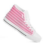Pink And White Zigzag Pattern Print White High Top Shoes