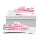 Pink And White Zigzag Pattern Print White Low Top Shoes