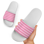 Pink And White Zigzag Pattern Print White Slide Sandals