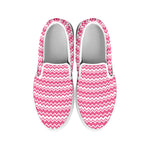 Pink And White Zigzag Pattern Print White Slip On Shoes