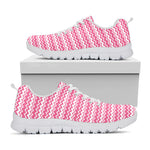 Pink And White Zigzag Pattern Print White Sneakers