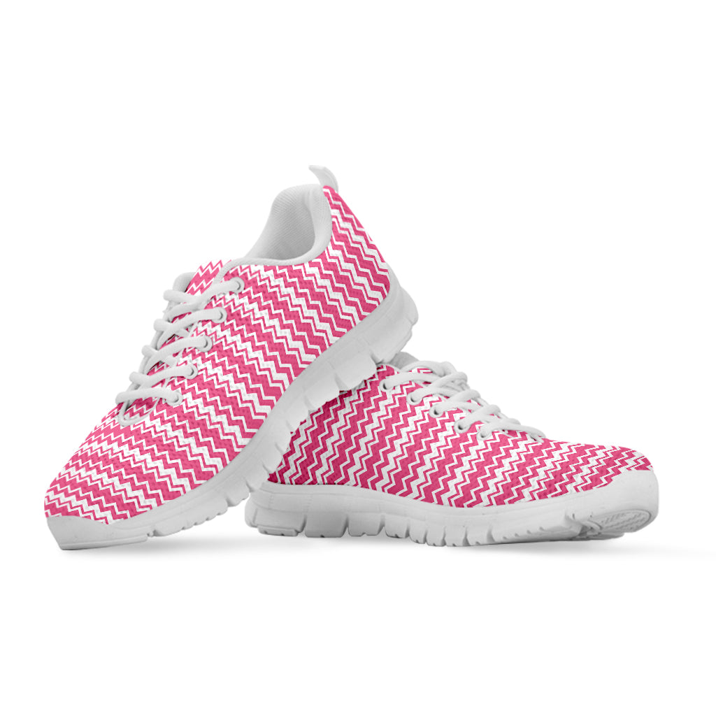 Pink And White Zigzag Pattern Print White Sneakers