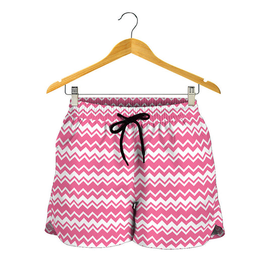 Pink And White Zigzag Pattern Print Women's Shorts