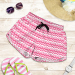 Pink And White Zigzag Pattern Print Women's Shorts