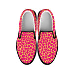 Pink And Yellow Giraffe Pattern Print Black Slip On Shoes