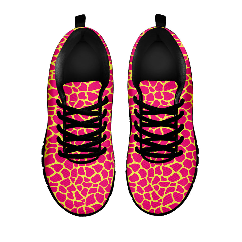 Pink And Yellow Giraffe Pattern Print Black Sneakers
