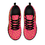 Pink And Yellow Giraffe Pattern Print Black Sneakers