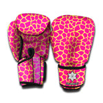 Pink And Yellow Giraffe Pattern Print Boxing Gloves