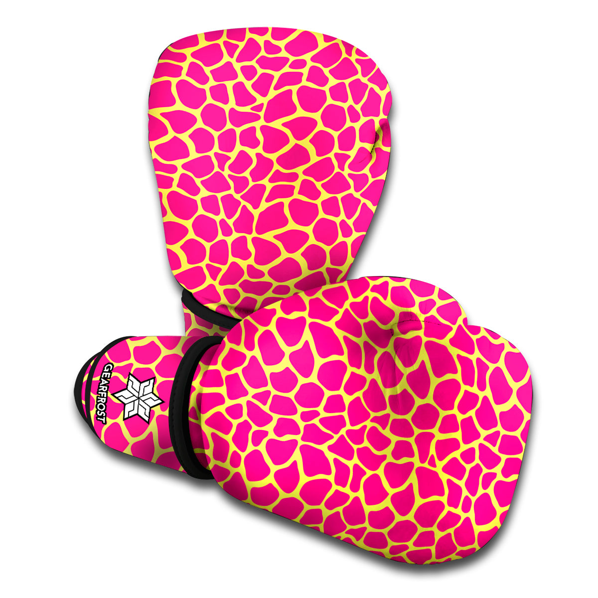Pink And Yellow Giraffe Pattern Print Boxing Gloves