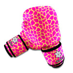 Pink And Yellow Giraffe Pattern Print Boxing Gloves