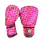 Pink And Yellow Giraffe Pattern Print Boxing Gloves