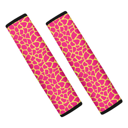 Pink And Yellow Giraffe Pattern Print Car Seat Belt Covers