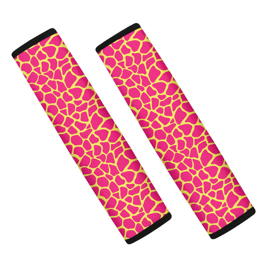 Pink And Yellow Giraffe Pattern Print Car Seat Belt Covers