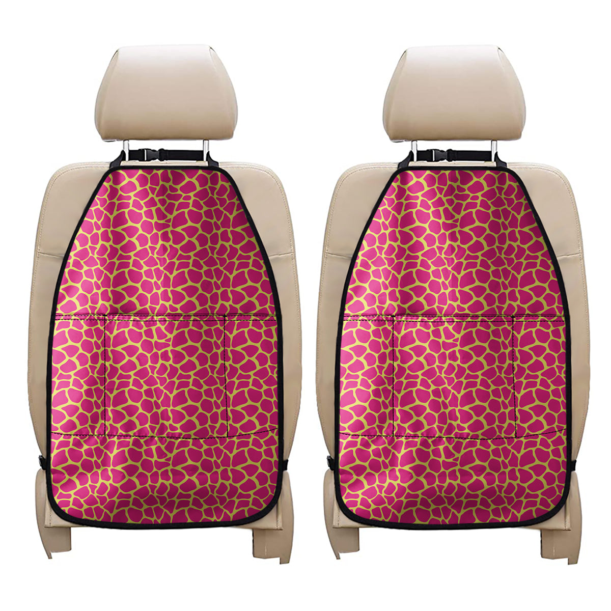 Pink And Yellow Giraffe Pattern Print Car Seat Organizers