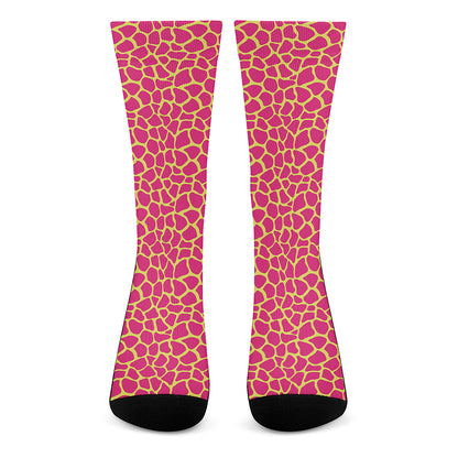 Pink And Yellow Giraffe Pattern Print Crew Socks