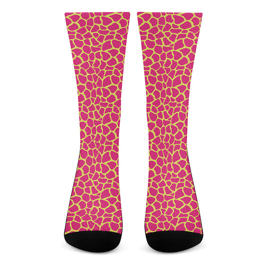 Pink And Yellow Giraffe Pattern Print Crew Socks