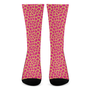 Pink And Yellow Giraffe Pattern Print Crew Socks