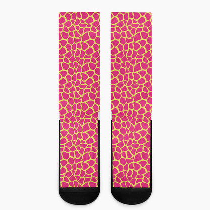 Pink And Yellow Giraffe Pattern Print Crew Socks