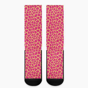 Pink And Yellow Giraffe Pattern Print Crew Socks