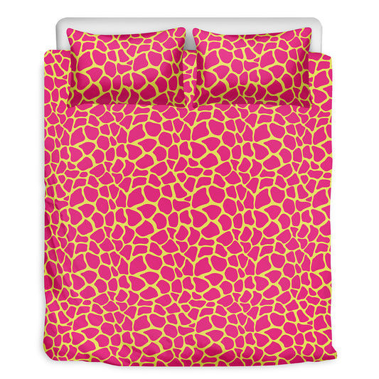 Pink And Yellow Giraffe Pattern Print Duvet Cover Bedding Set