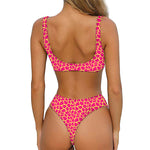 Pink And Yellow Giraffe Pattern Print Front Bow Tie Bikini