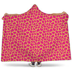 Pink And Yellow Giraffe Pattern Print Hooded Blanket