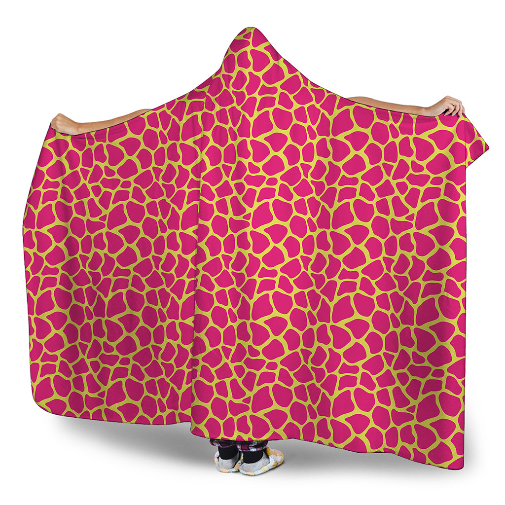 Pink And Yellow Giraffe Pattern Print Hooded Blanket