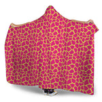 Pink And Yellow Giraffe Pattern Print Hooded Blanket
