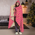 Pink And Yellow Giraffe Pattern Print Hooded Blanket