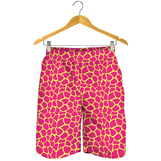 Pink And Yellow Giraffe Pattern Print Men's Shorts