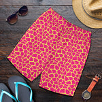 Pink And Yellow Giraffe Pattern Print Men's Shorts