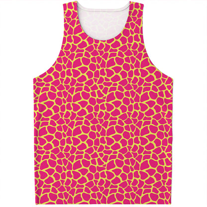 Pink And Yellow Giraffe Pattern Print Men's Tank Top