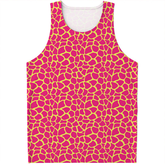Pink And Yellow Giraffe Pattern Print Men's Tank Top