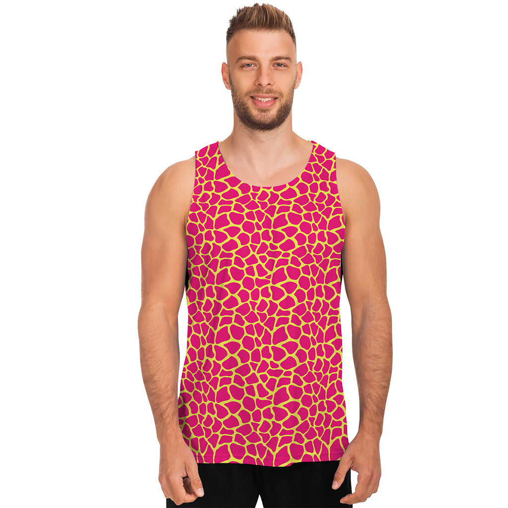 Pink And Yellow Giraffe Pattern Print Men's Tank Top