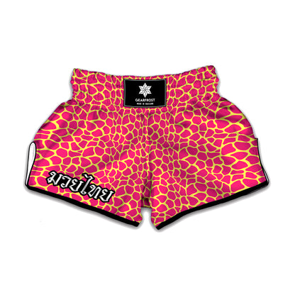 Pink And Yellow Giraffe Pattern Print Muay Thai Boxing Shorts