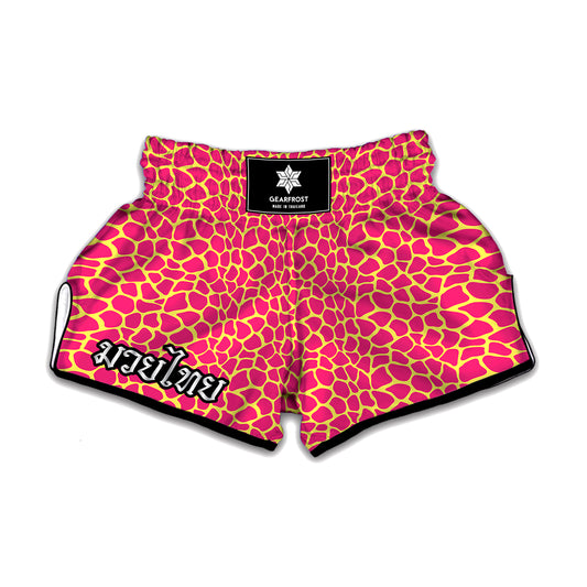 Pink And Yellow Giraffe Pattern Print Muay Thai Boxing Shorts
